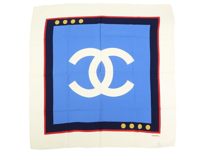 CHANEL COCO Mark Seidentuch 100% Seide Blau Weiß Navy Rot