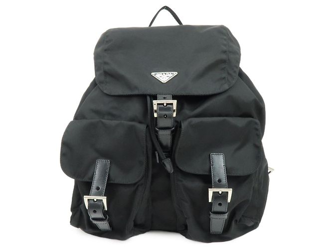 Zaino PRADA in nylon e pelle con logo Triangle Nero BZ2811