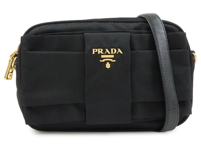 PRADA Mini Borsa a Tracolla in Nylon e Pelle Nero