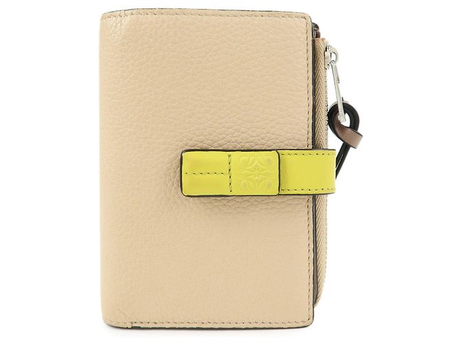 LOEWE Anagram Leather Compact Wallet Beige Yellow