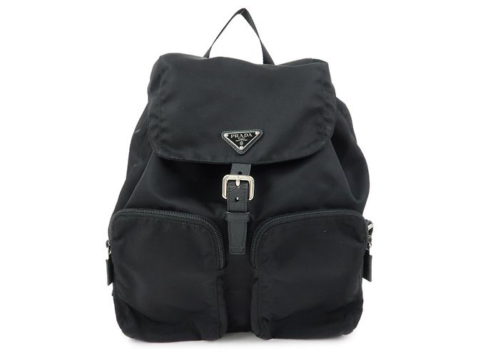 PRADA Triangle Logo Nylon Leather Backpack Rucksack Black 1BZ005