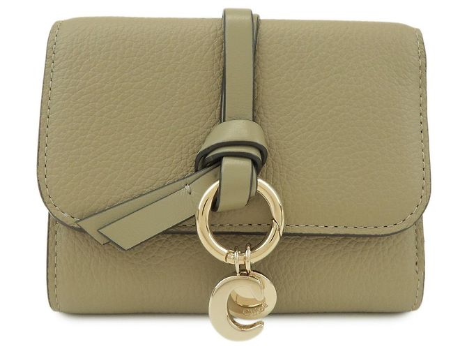 Chloé Chloe Leather Small Tri-fold C-charm Compact Wallet Khaki