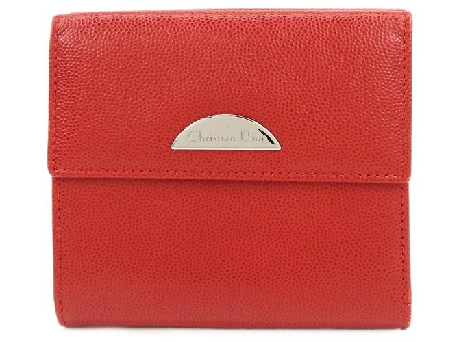 Christian Dior Logo Leather Bi-fold Compact Wallet Red