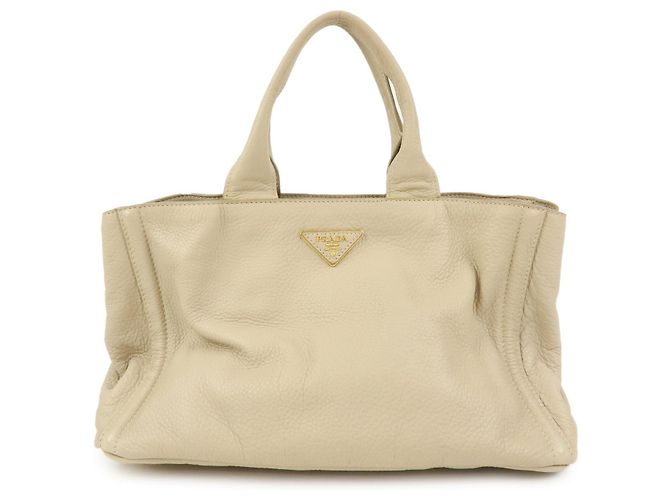 PRADA Triangle Logo Canapa Vittello Daino Leather Handtasche Beige