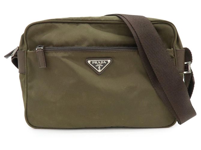 Borsa a tracolla in nylon PRADA con logo Triangle Khaki Brown BT0166