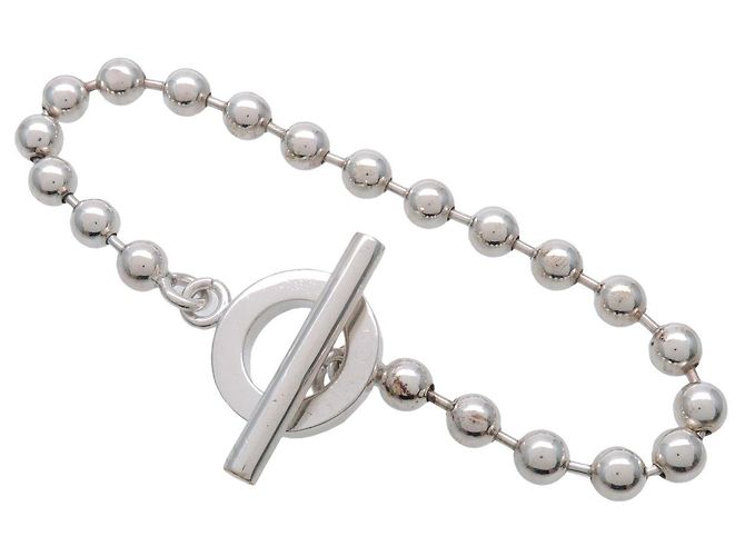 Pulsera GUCCI de cadena de bolas con cierre T SV925 Plata