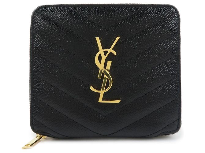 Autre Marque SAINT LAURENT PARIS Billetera Compacta de Piel Cassandra Negra