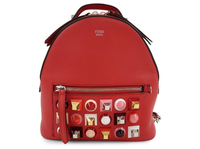 FENDI By the way Leather Mini Backpack Rucksack Studs Red 8BZ038