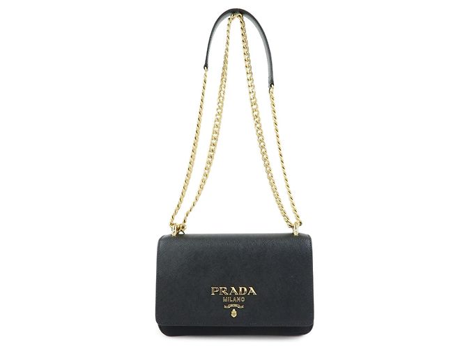 Borsa a tracolla e spalla PRADA Logo Saffiano Nylon Leather Chain Nera