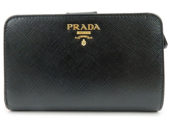 PRADA Saffiano Leather Compact Bi-fold Wallet Black 1ML225