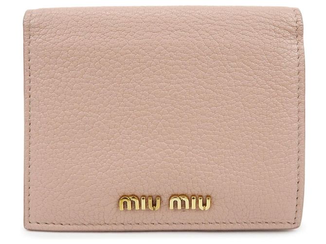 MIU MIU Logo Madras Leather Bi-fold Compact Wallet Pink