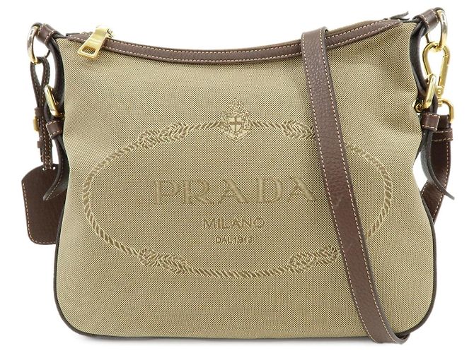 Borsa a tracolla e a spalla in pelle Jacquard con logo PRADA Marrone
