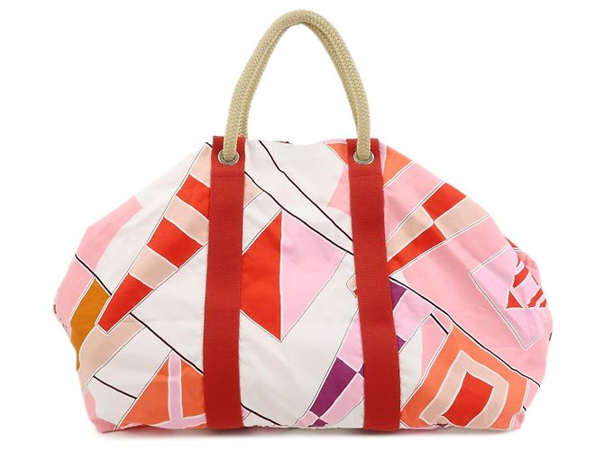 Hermès HERMES Cabas Drapeaux Au Vent Bolso de Playa de Algodón Tote Bag Rosa Rojo Blanco