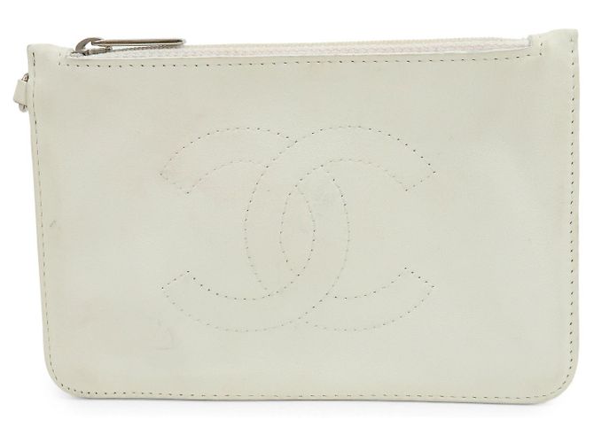 CHANEL COCO Mark Leather Cosmetic Pouch Flat Pouch White