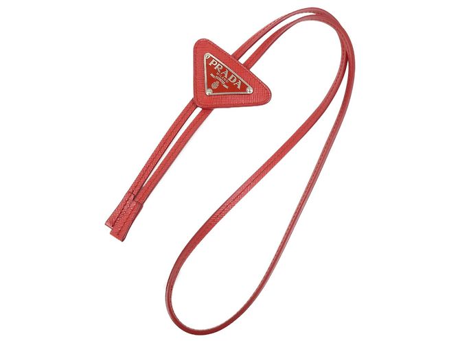 PRADA Triangle Logo Saffiano Leather Loop Tie Red