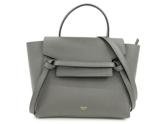 Céline CELINE Micro Belt Bag em couro de bezerro Bolsa 2WAY Bolsa de mão Cinza
