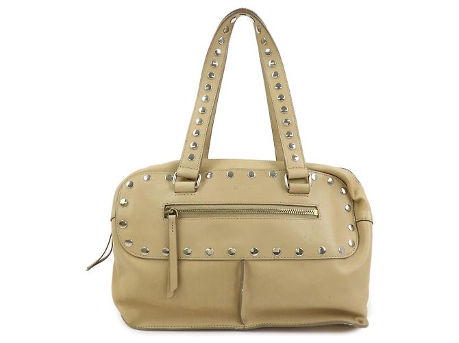 Céline CELINE Leder Handtasche Bowling Bag Beige Studs