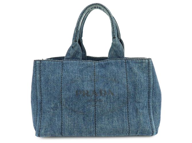 PRADA Triangle Logo Canapa Denim Tote Bag - Denim Blue