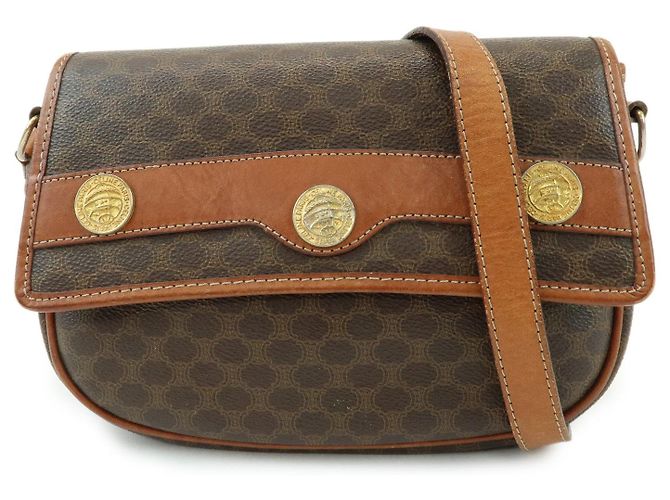 Céline CELINE Borsa a tracolla e a spalla in pelle e PVC Macadam Marrone