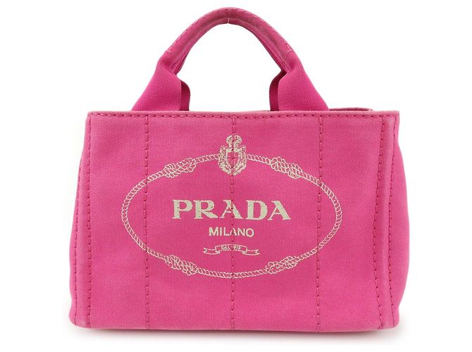 Borsa tote mini PRADA Triangle Logo Canapa Canvas Rosa BN2439