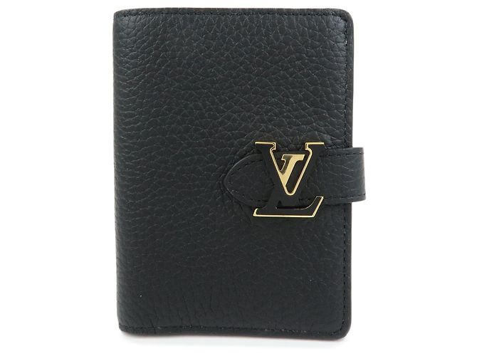 Louis Vuitton Taurillon Leather Vertical Compact Wallet Noir M81561