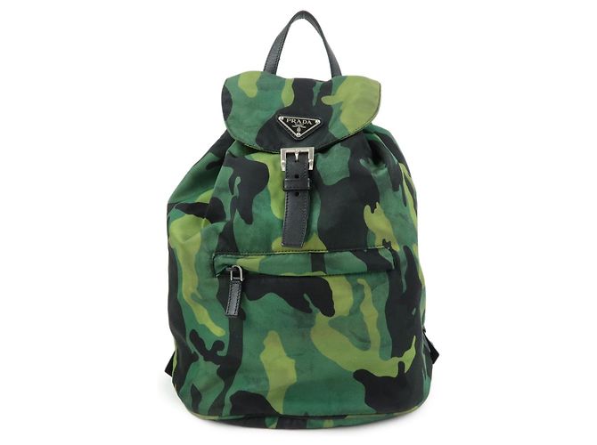 PRADA Triangle Logo Nylon Leather Backpack Rucksack Camouflage BZ0032