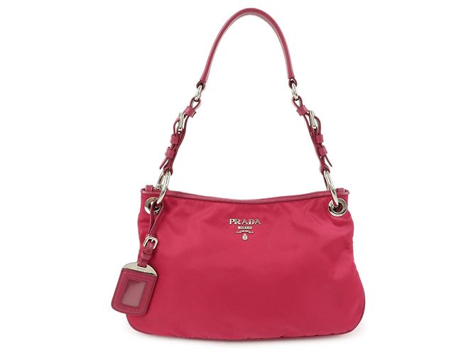 Bolsa de Ombro e Bolsa de Mão PRADA Logo em Nylon e Couro Cor-de-Rosa