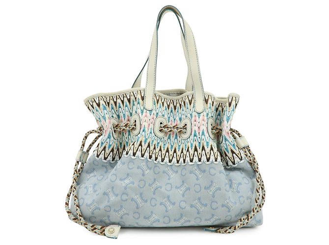 Céline Sac à main CELINE Macadam Canvas Leather Raffia Light Blue White