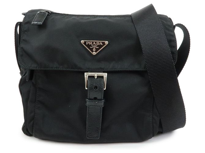 Borsa a tracolla e a spalla PRADA in nylon e pelle con logo triangolare Nero