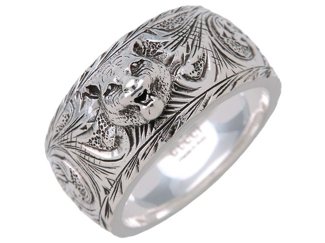 GUCCI Interlocking G Arabesque Cat Head Ring SV925 Silver #15 US7