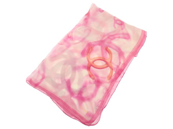 Lenço CHANEL COCO Mark 100% seda Rosa