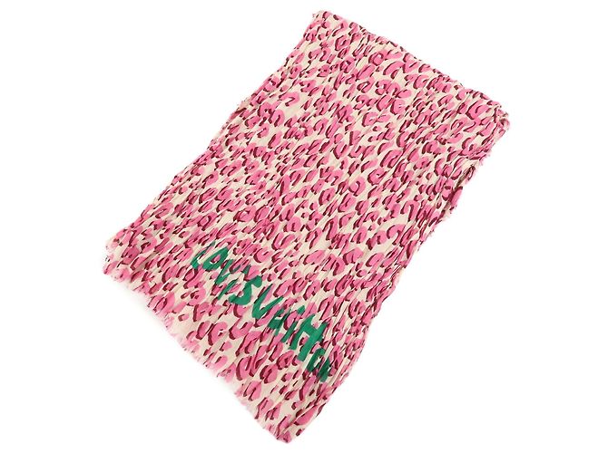 Bufanda Chal Louis Vuitton Leopardo 100% Algodón Rosa Verde 401910