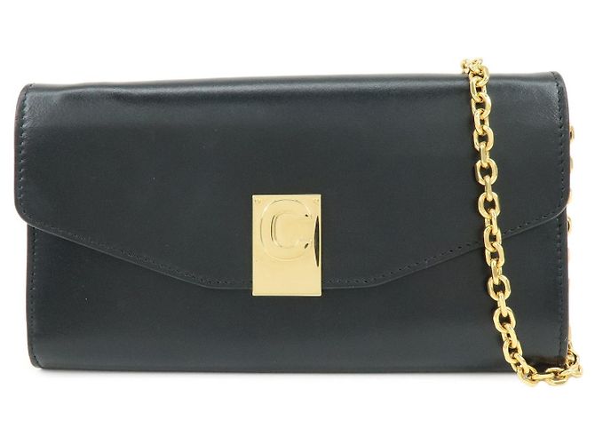 Céline CELINE C Logo Leather Chain Long Flap Wallet Black