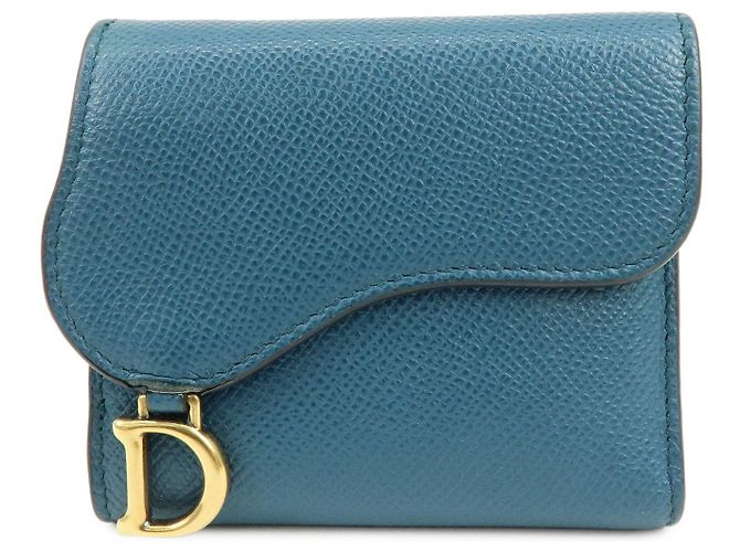 Billetera compacta tri-fold de piel Saddle Christian Dior Azul