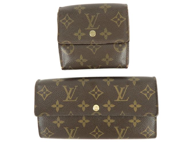 Louis Vuitton Monogram Canvas Compact Lote de 2 Carteras Cartera Larga Marrón