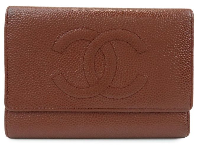 CHANEL COCO Mark Caviarskin Tri-fold Compact Wallet Brown