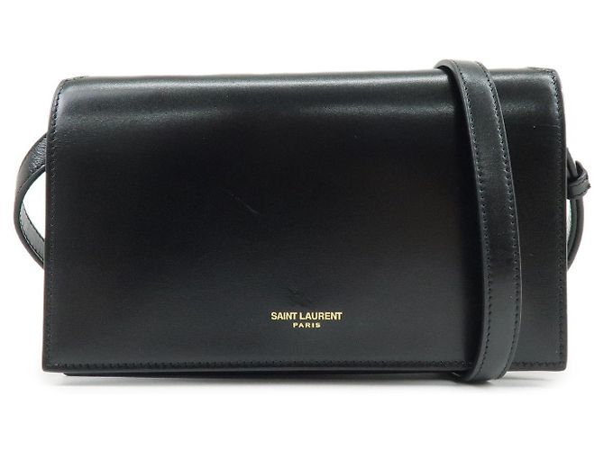 Autre Marque SAINT LAURENT PARIS Bolsa de ombro com aba em couro de bezerro Black 769162