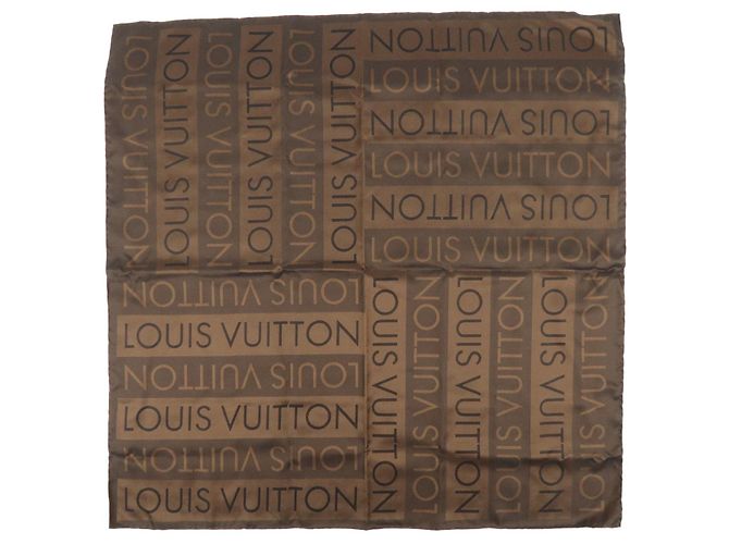 Sciarpa Louis Vuitton Logo Pattern 100% Seta Marrone 70×70