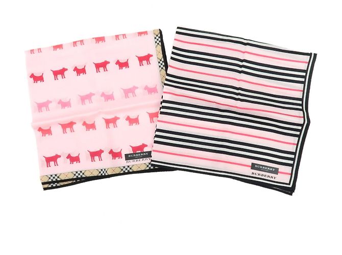 BURBERRY Set de 2 pañuelos de algodón 100% Nova Plaid Rosa Beige