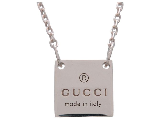 Collar con placa cuadrada Logo GUCCI Plata SV925