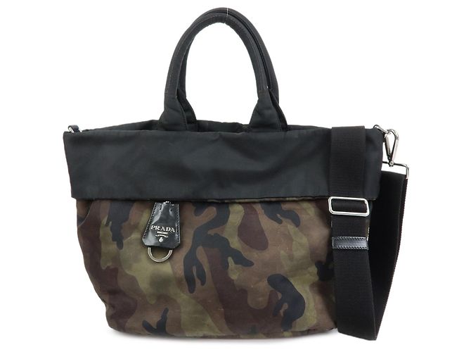 Borsa Reversibile 2Way PRADA Logo Triangle Borsa a Mano e a Spalla Khaki BN1959
