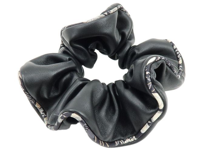 Hermès HERMES Agneau Milo Lammleder Scrunchie Haarschmuck Schwarz Weiß