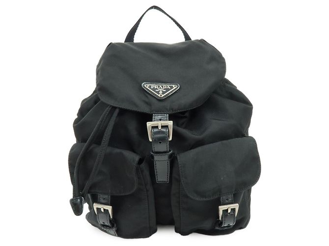 PRADA Rucksack aus Nylon und Leder mit Triangle-Logo Schwarz
