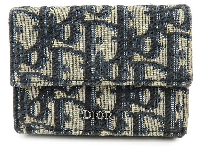 Christian Dior Oblique Jacquard Canvas Leather Tri-fold Compact Wallet