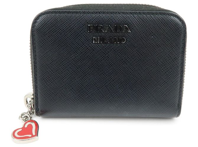 PRADA Saffiano Leather Compact Wallet Coin Case Card Case Black