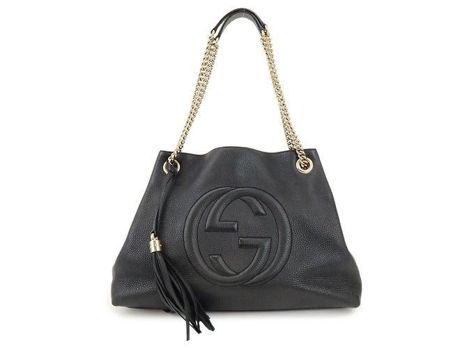 GUCCI SOHO Bolso de hombro de piel con cadena y G entrelazadas Negro 308982