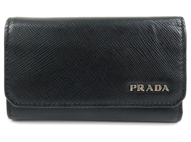 PRADA Saffiano Leather 6 Ring Key Case Key Holder Black 2PG222