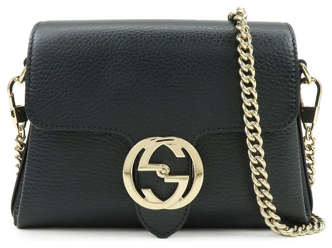 Borsa a tracolla in pelle con catena e logo Interlocking G GUCCI Nera 607720