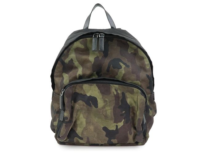 PRADA Triangle Logo Nylon Leather Backpack Camouflage VZ0066