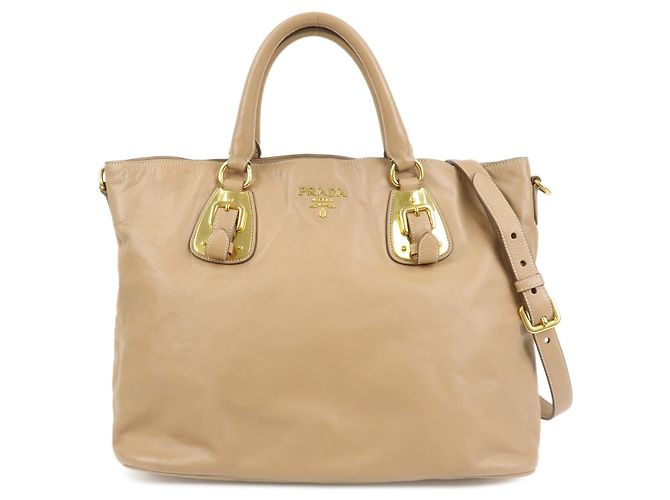 PRADA Bolsa de mão e ombro 2Way em couro de bezerro macio Light Brown BN1902